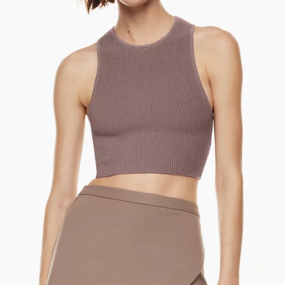 Babaton Sculpt Knit Racer Ribbed Mauve Crop Top
